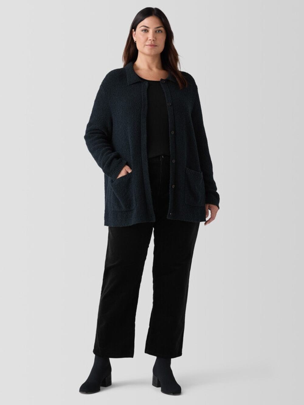 Eileen Fisher Cotton Fluff Classic Collar Cardigan in deep Adriatic blue size L